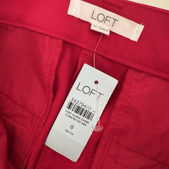 LOFT Devin Slim Pants Women's 8 Petite Red Tie Waist Straight Leg Stretch Cuffed - Picture 8 of 13